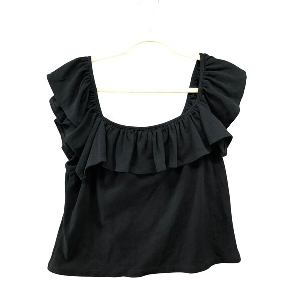 United Colors Of Benneton Off Shoulder Ruffle Top Womens XL Black Cropped - Picture 1 of 8
